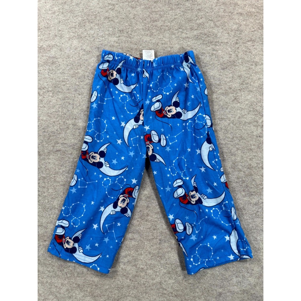 Toddler Boys Pajama Pants 2 Blue Mickey Mouse Reclining On Crescent Moons Casual